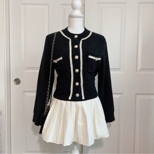 Urban Revivo fuzzy knit cardigan with contrast white/gold trim & pearl buttons